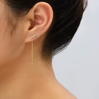 Cubic Zirconia Decor Threader Earrings