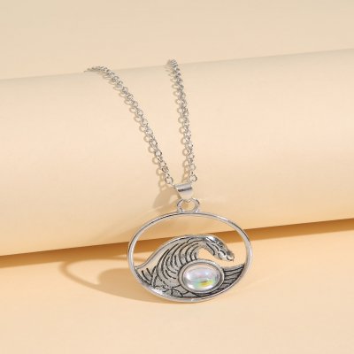Wave Detail Round Charm Necklace